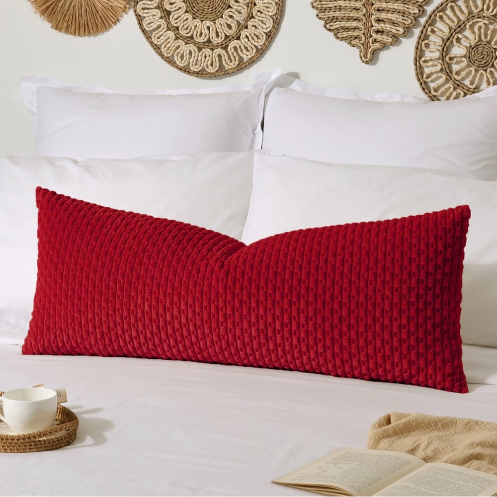Decorative Red Lumbar Accent Pillow Cover - Plush Textured Cover